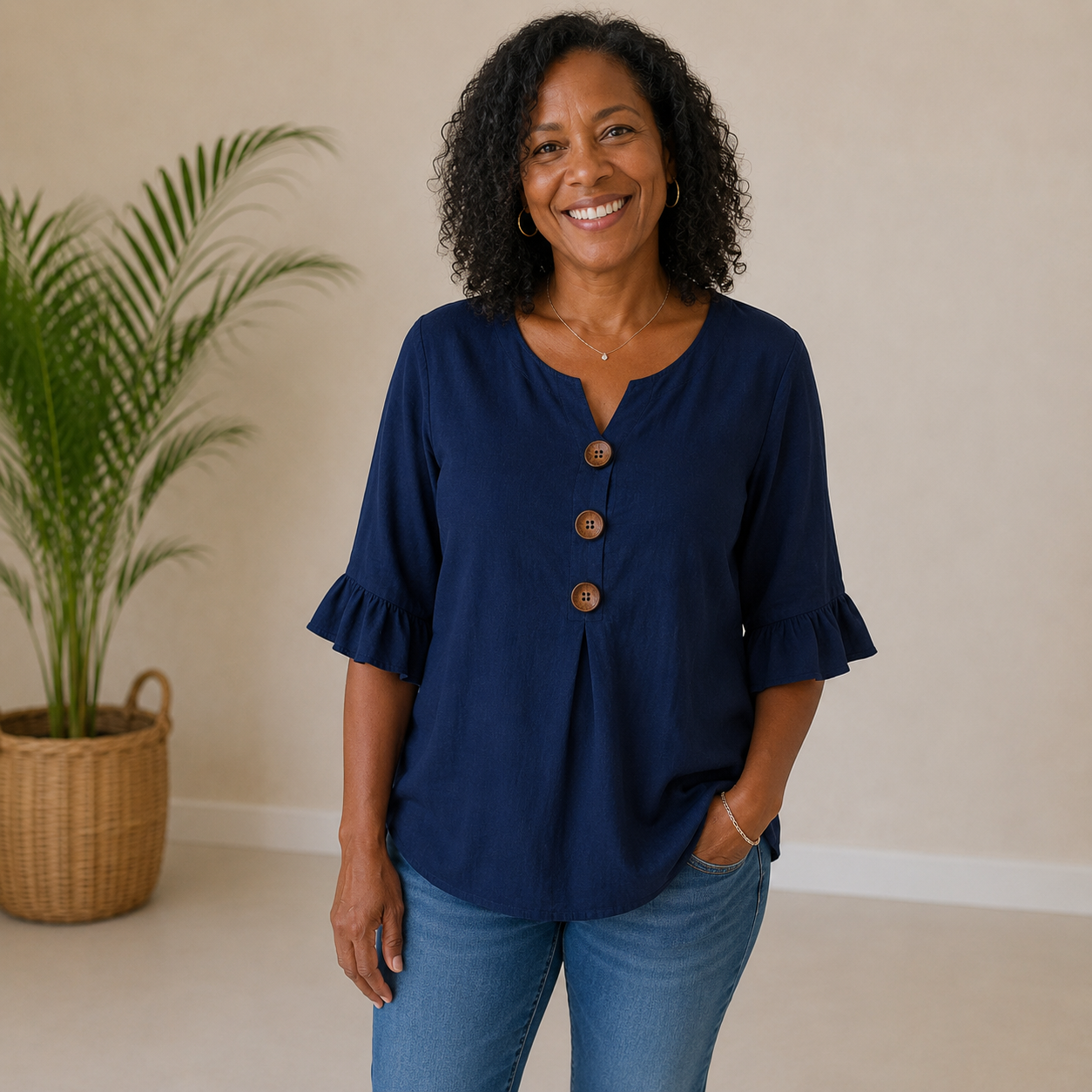 Ava | Ruffle Button Blouse