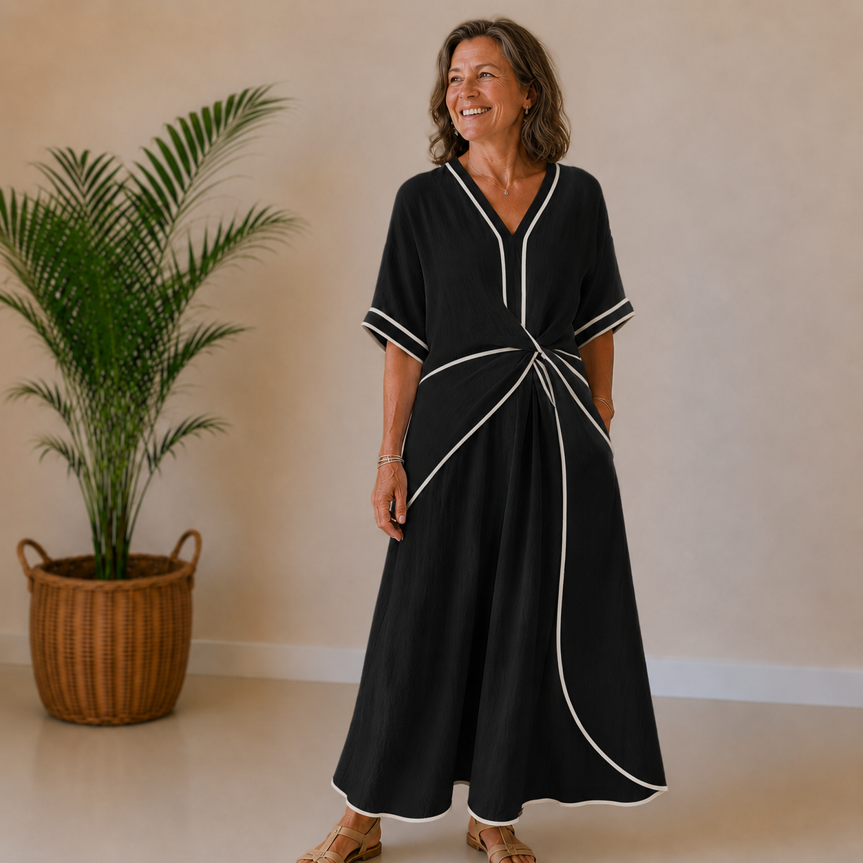 Celeste | Contrast Trim Midi Dress