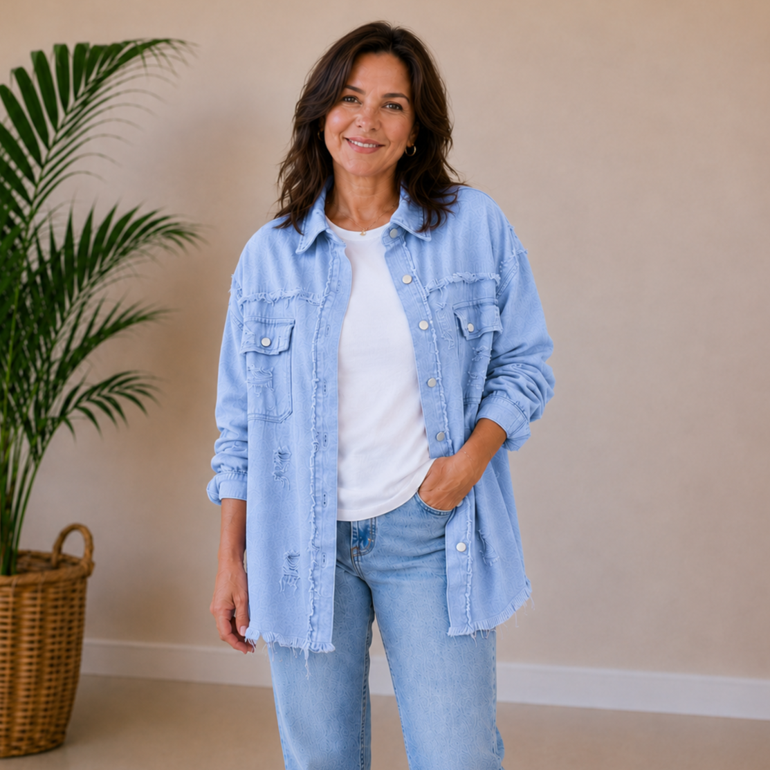 Kara | Oversized Frayed Denim Jacket