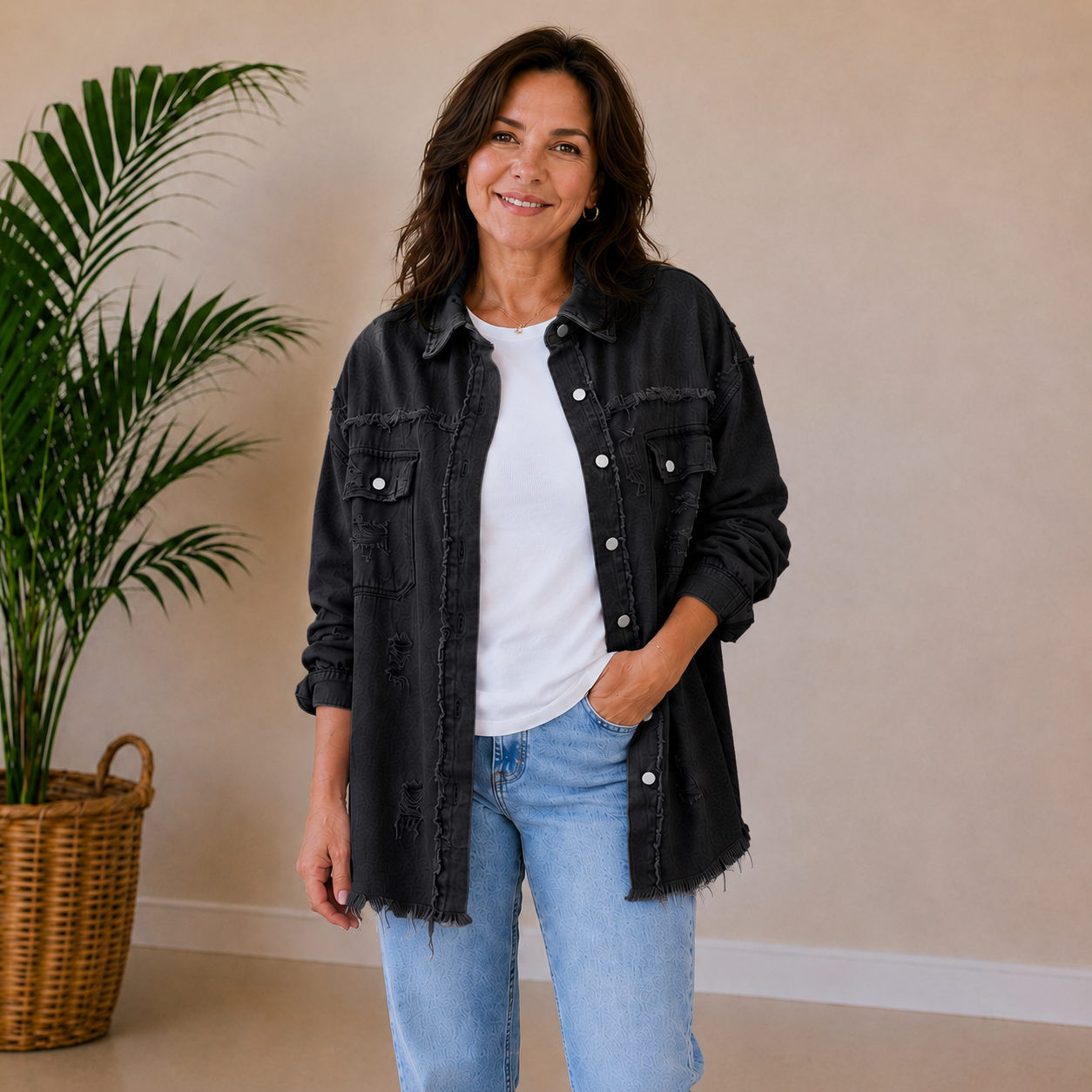 Kara | Oversized Frayed Denim Jacket