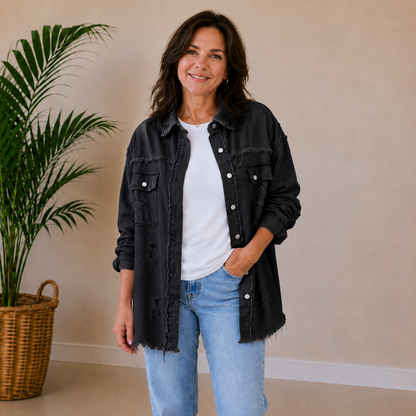 Kara | Oversized Frayed Denim Jacket