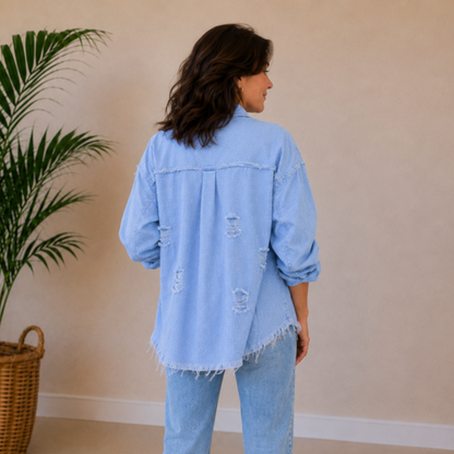 Kara | Oversized Frayed Denim Jacket