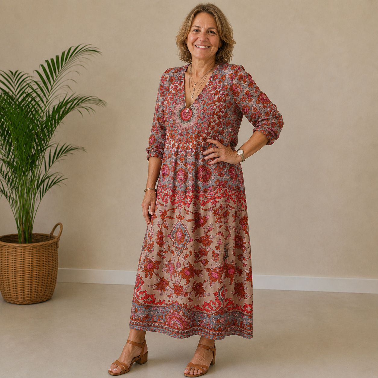 Nova | Boho Print Midi Dress