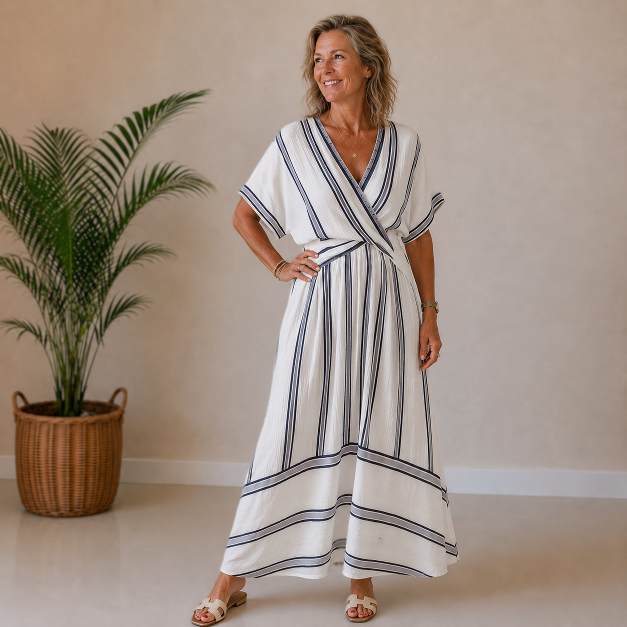 Aura | Striped Wrap Maxi Dress