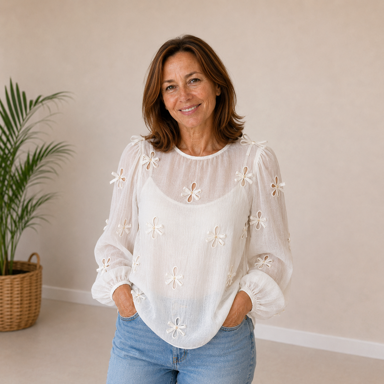 Camille | Floral Bow Blouse Set