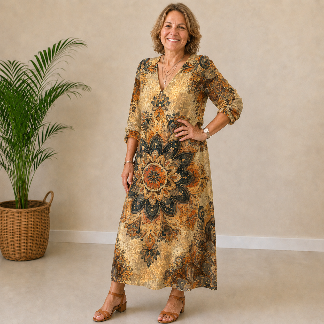Nova | Boho Print Midi Dress