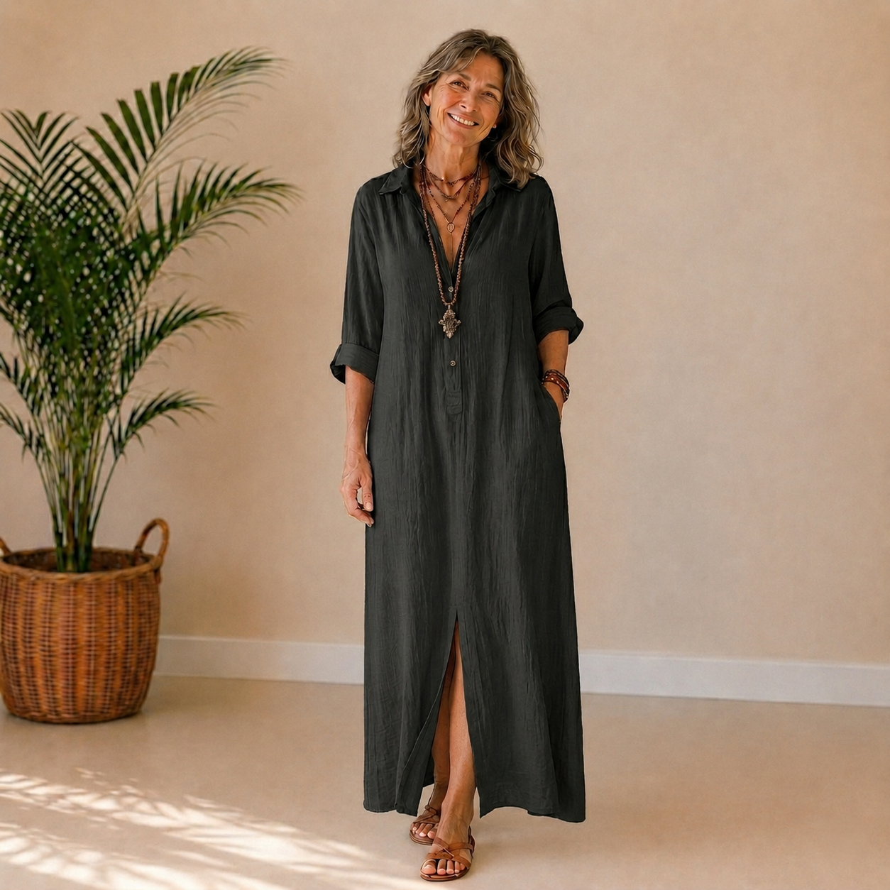 Livia | Linen-Look Maxi Dress